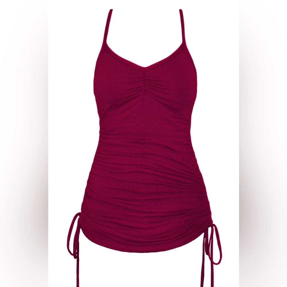 Rose Berry Ruched Camisole Tank with Adjustable Length
